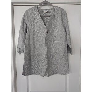Hot Cotton Linen Blend Shirt women's size medium silver tunic lagenlook‎